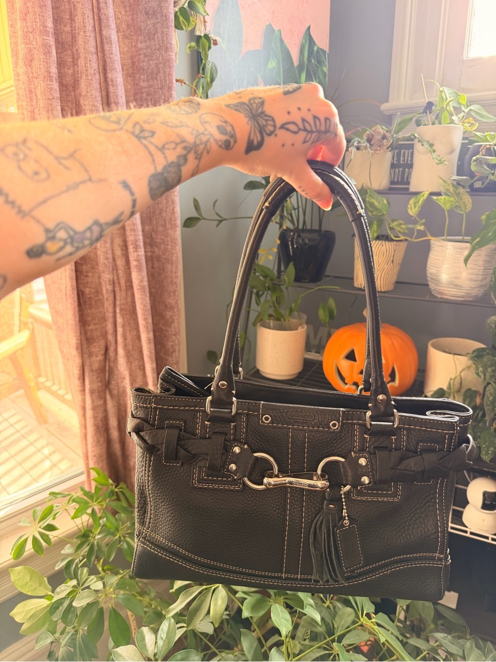 Coach Hamptons braided Leather Large Satchel / Carryall Bag